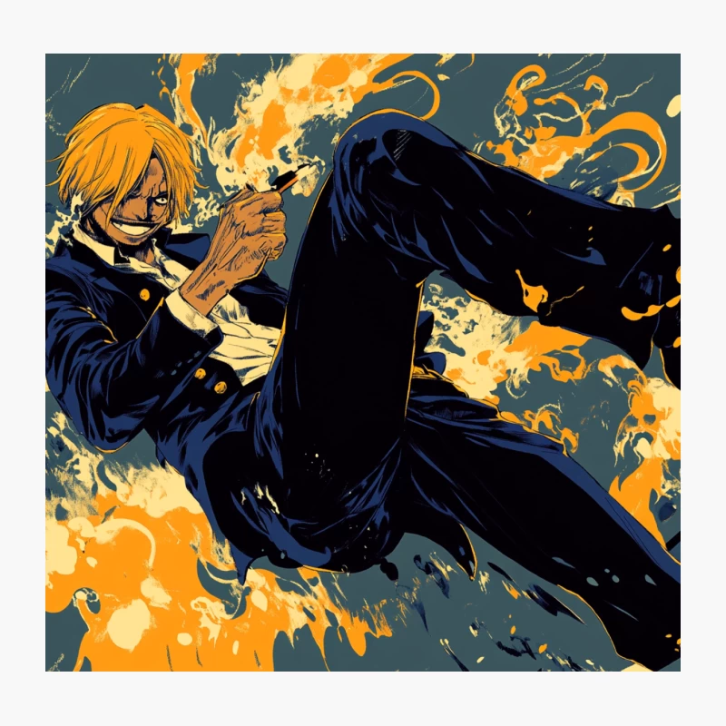 Dynamic Anime Character Engulfed in Flames Throw Pillow