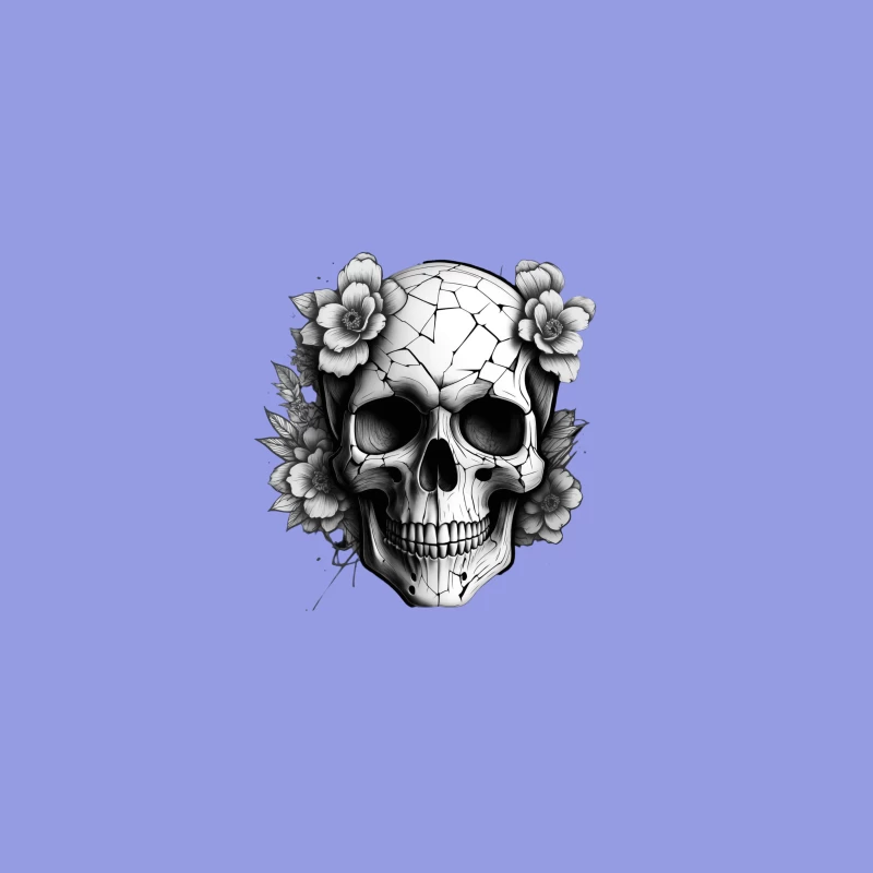 Cracked Skull with Flowers Desk Mat