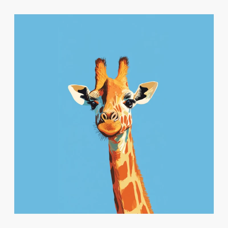 Colorful Cartoon Giraffe Close-up on Blue Background Pin
