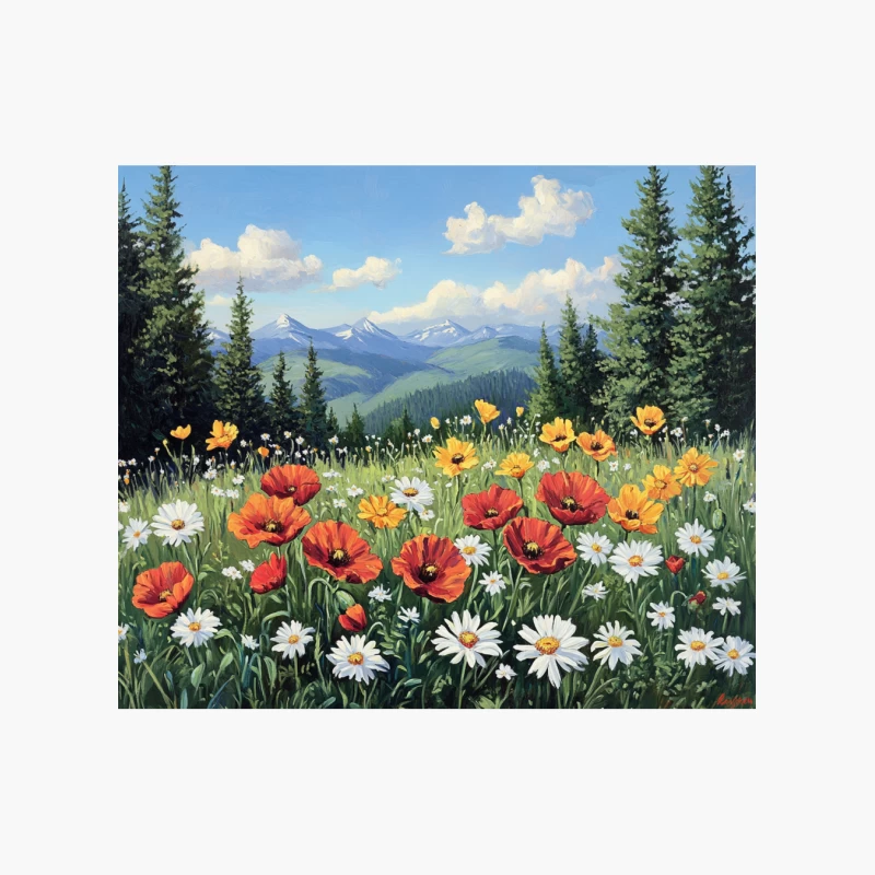 Vibrant Wildflower Meadow with Mountain Vista Cotton Tote Bag