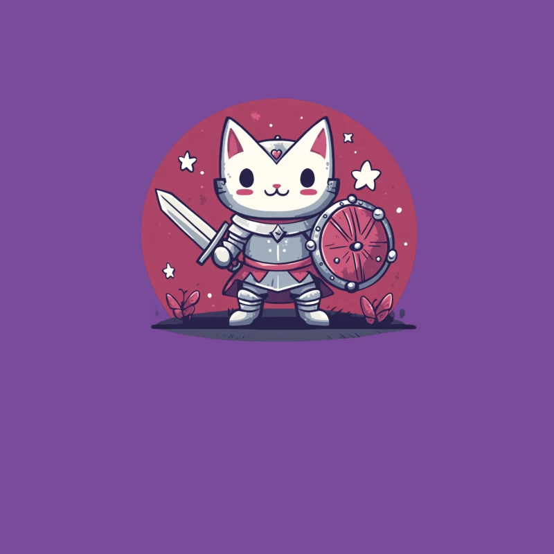 Cute Kawaii Cat Knight in Armor with Sword and Shield Male T-Shirt