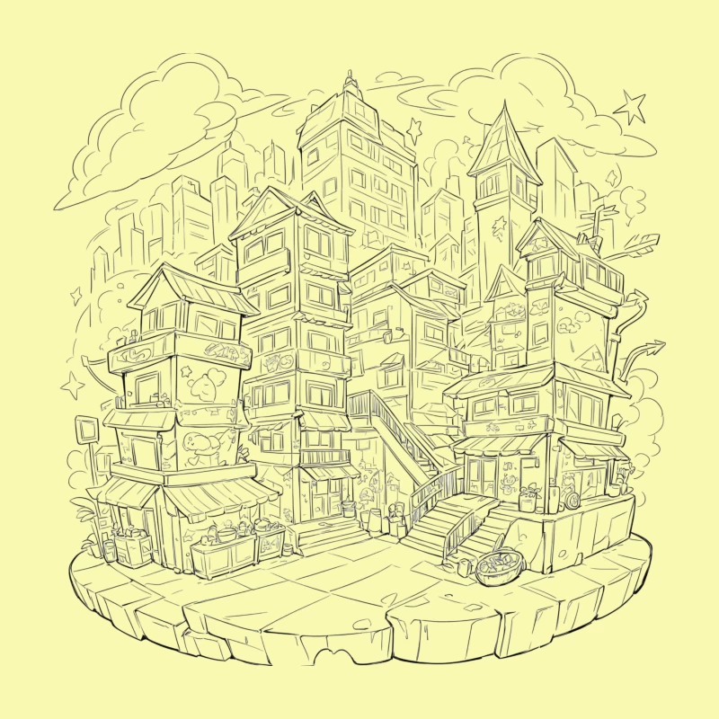 Fantasy Cityscape Illustration Throw Pillow