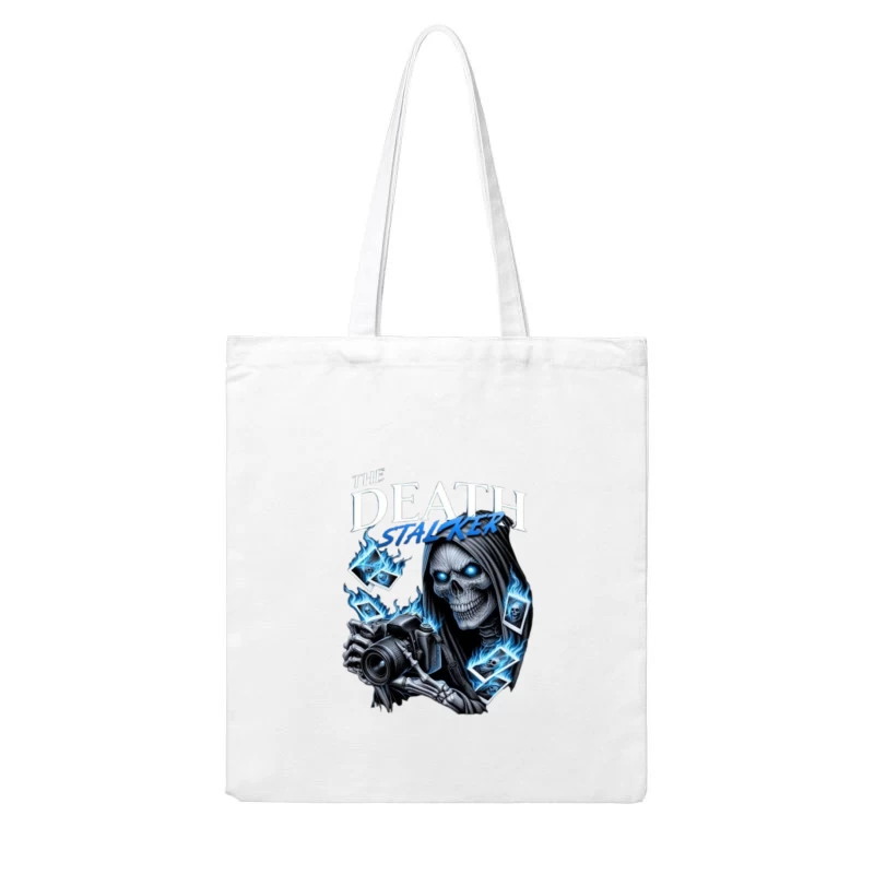 The Death Stalker: Skeletal Photographer with Blue Flames Cotton Tote Bag