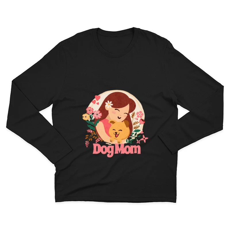 Illustration d'une maman chien avec des fleurs Homme Manches Longues T-Shirt