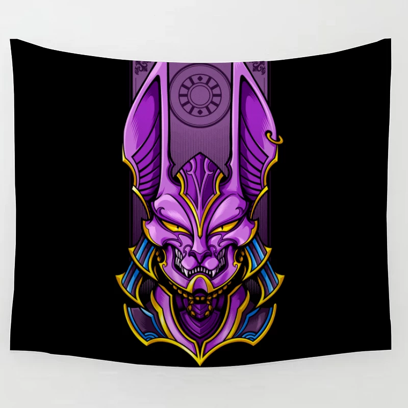 Purple Demon Mask Illustration Tapestry