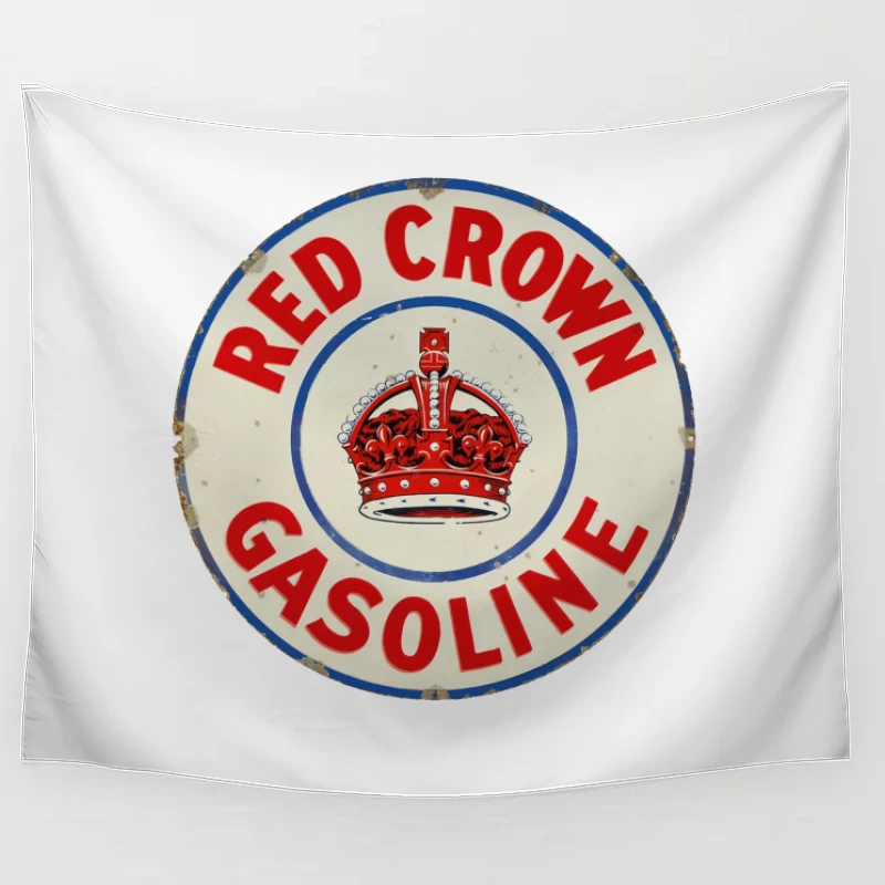 Vintage Red Crown Gasoline Round Metal Sign with Royal Crown Logo Tapestry