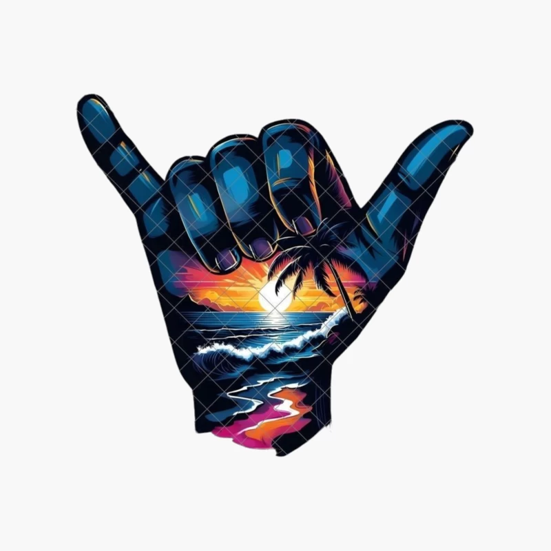 Shaka Sign with Tropical Sunset and Ocean Scene Cotton Tote Bag