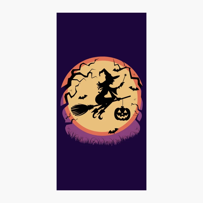 Halloween Night Witch Silhouette with Pumpkin and Bats Under Full Moon iPhone Case