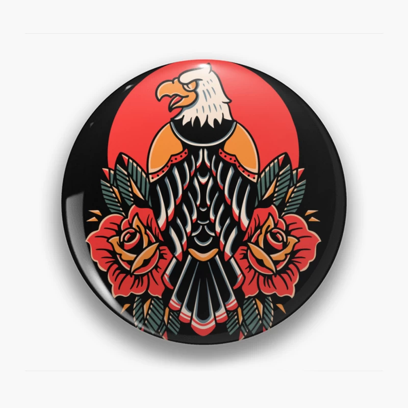 Eagle and Roses Tattoo Art Pin