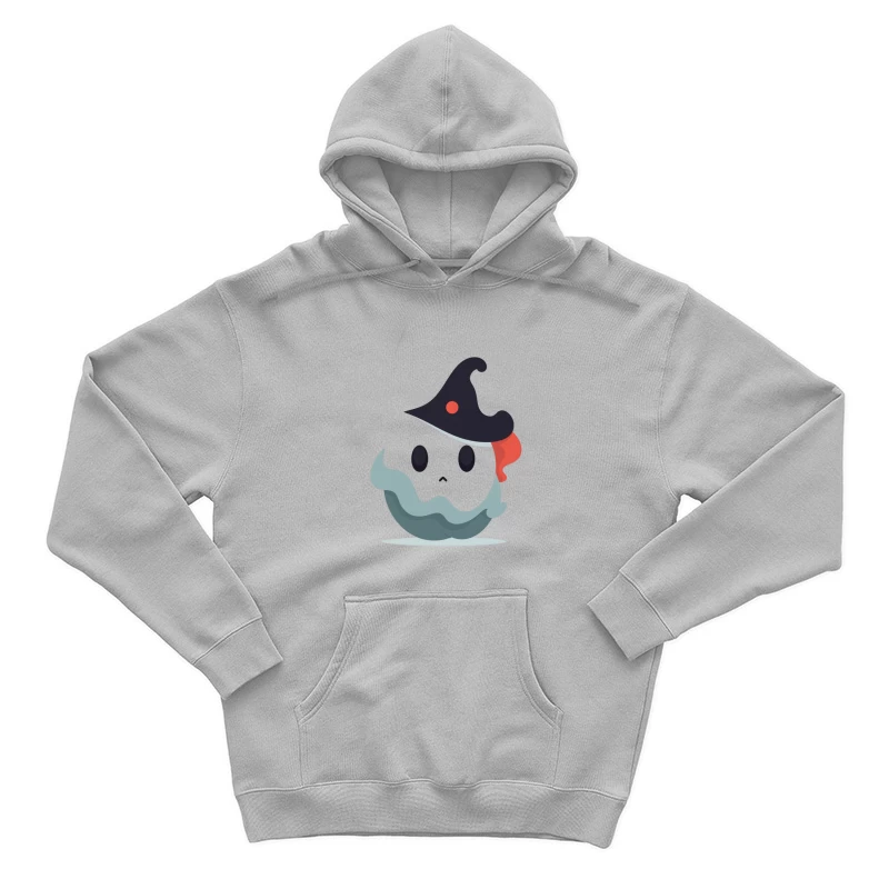 Cute Cartoon Ghost with Witch Hat Male Pullover Hoodie