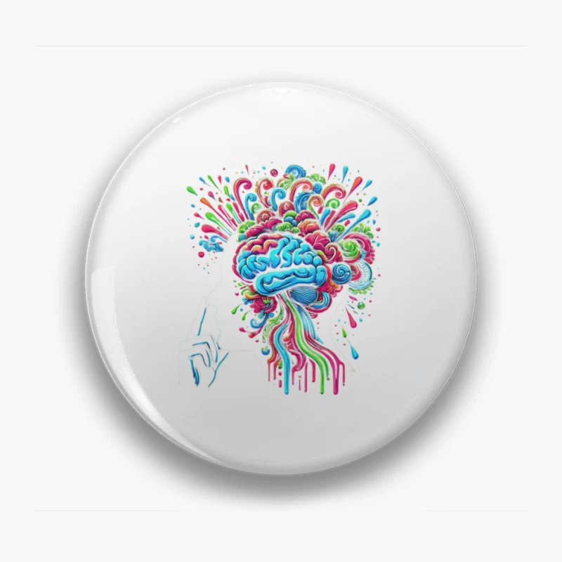 Psychedelic Brain Explosion in Vibrant Colors Pin