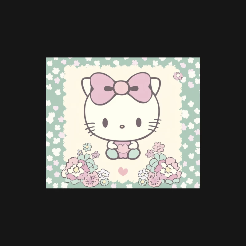 Adorable Hello Kitty Cartoon with Pastel Floral Background Female Long Sleeve T-Shirt