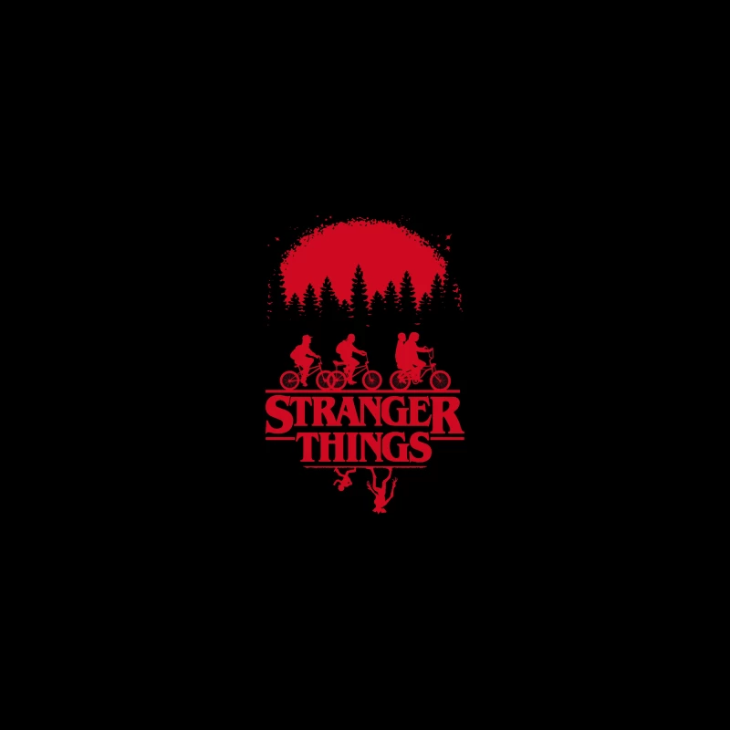 Stranger Things Red Silhouette Poster with Kids on Bikes Desk Mat