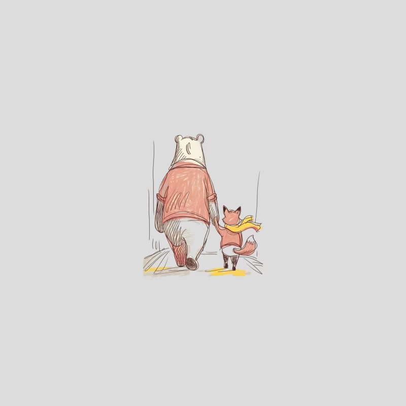 Whimsical Illustration of Bear and Fox Friends Walking Together Baseball Cap