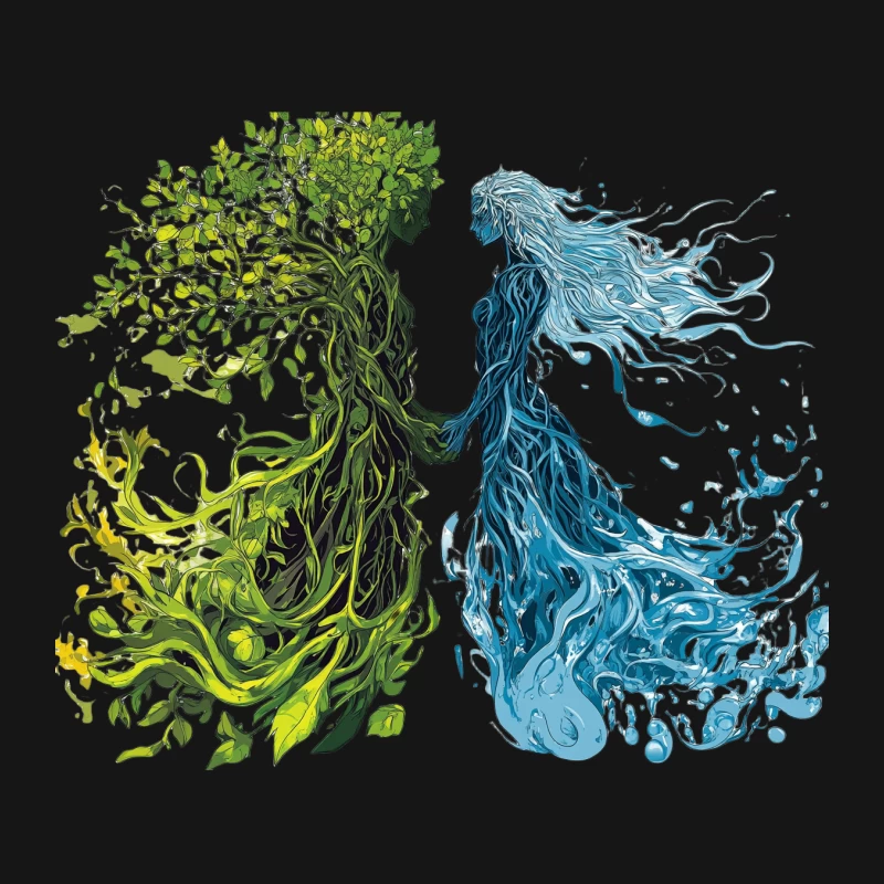 Elemental Harmony: Water and Earth Spirits Unite Mouse Pad