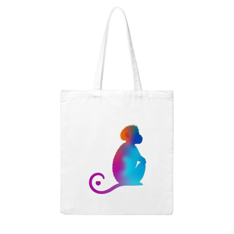 Colorful Gradient Monkey Silhouette with Curled Tail Cotton Tote Bag