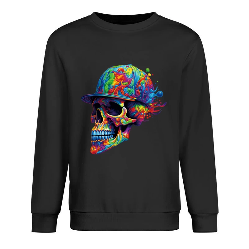 Psychedelischer Totenschädel mit Baseballkappe Herren Pullover Sweatshirt