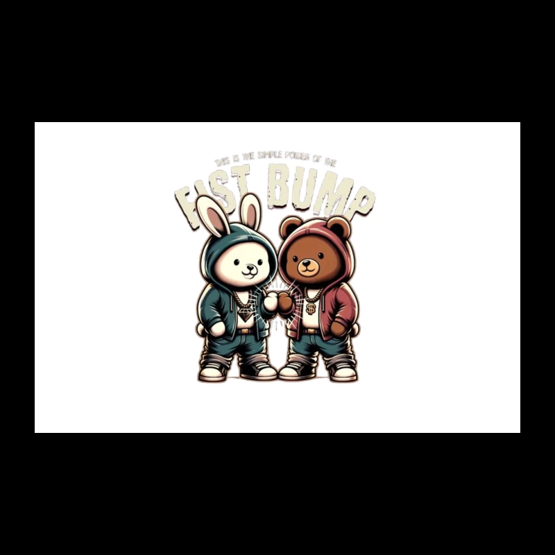 Cartoon Bunny and Bear Friends in Hip Hop Streetwear Sharing a Fist Bump Travel Mug