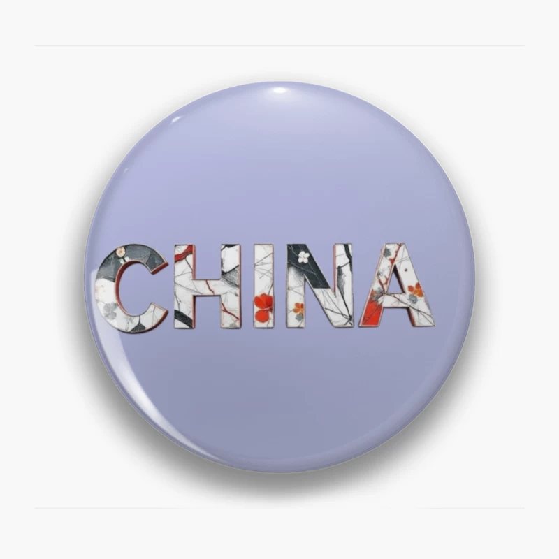 Artistic China Typography with Oriental Floral Design Pin