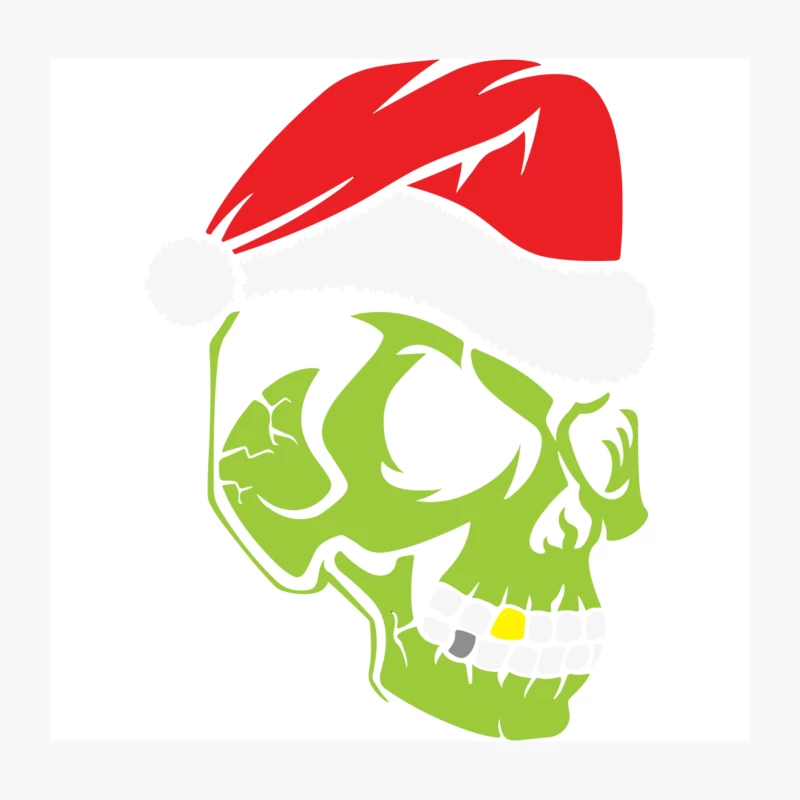 Gold Tooth Green Skull Santa Hat Christmas Throw Pillow