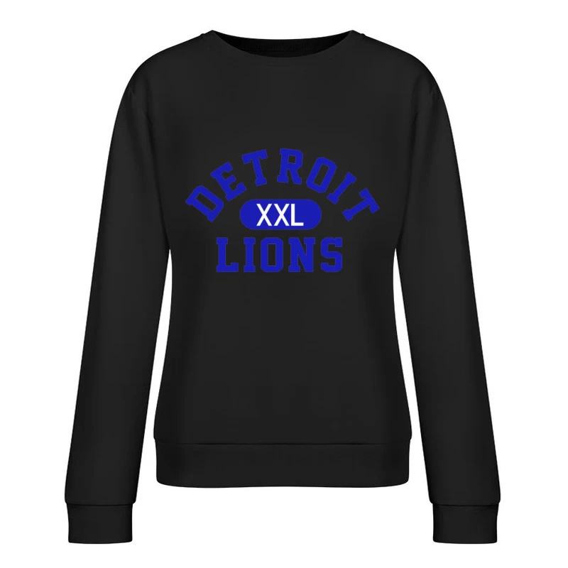 Detroit Lions XXL Sports Team Logo in Blue Typography Female Pullover Sweatshirt