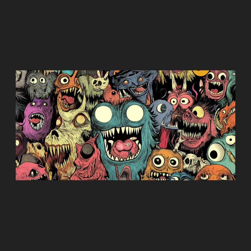 Colorful Cartoon Monsters: A Bizarre Creature Illustration Bucket Hat
