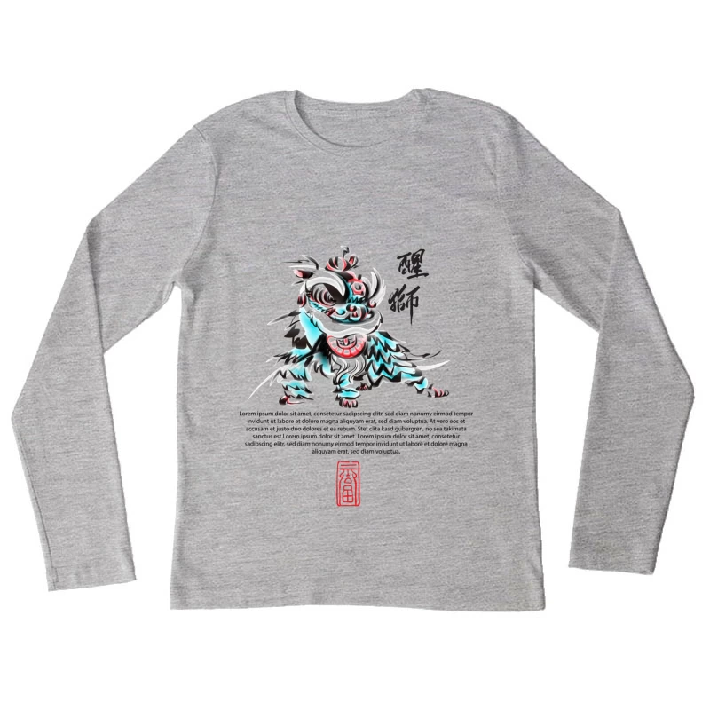 Traditionelles Löwentanz-Kunstdesign Damen Langarm T-Shirt