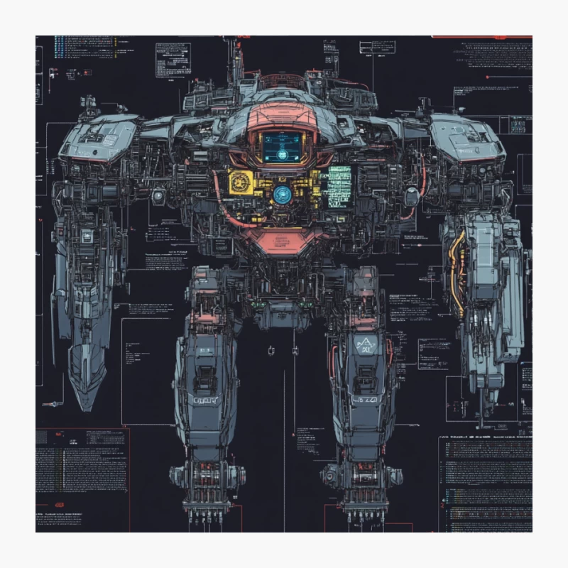 Futuristic Mech Robot Technical Blueprint Pin