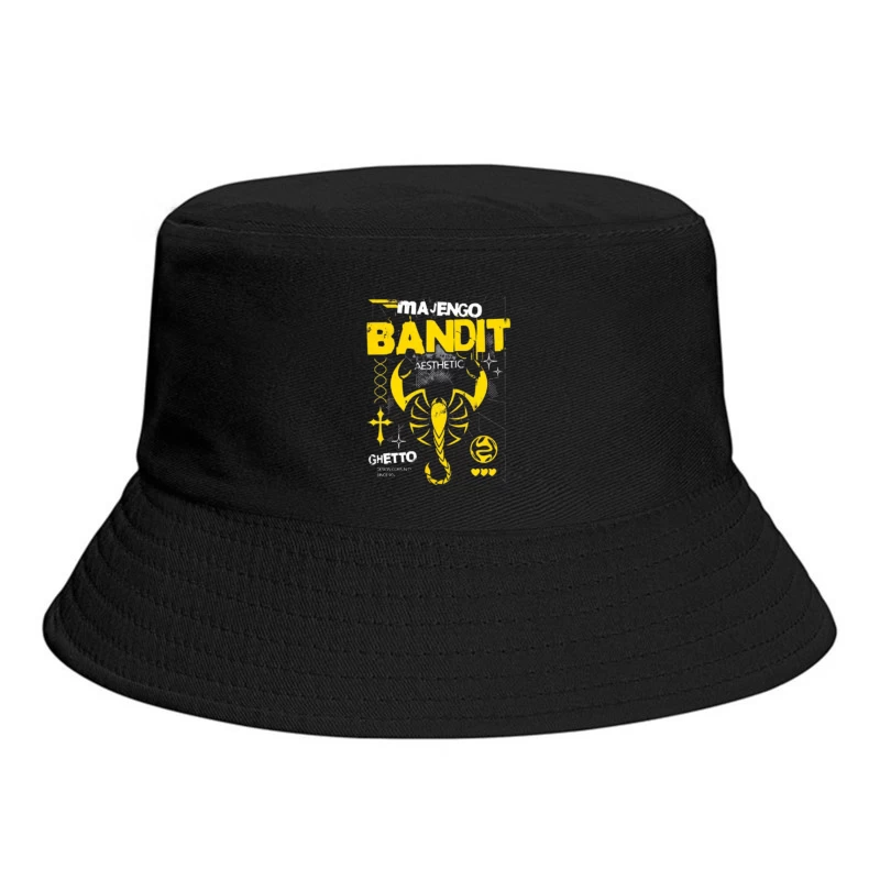 Yellow Bandit Scorpion Grunge Logo Design Bucket Hat