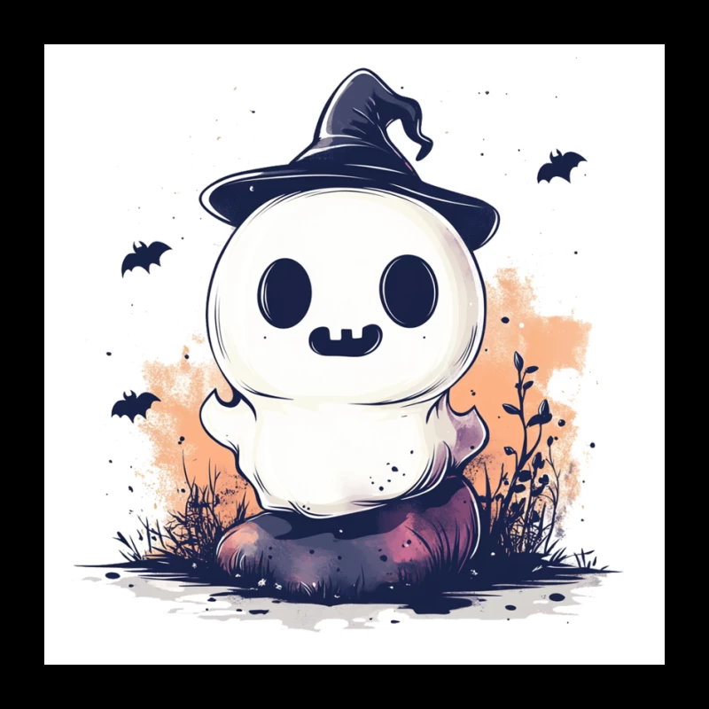 Cute Ghostly Halloween Character with Witch Hat Pin