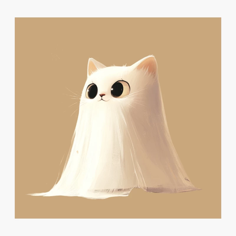 Adorable White Cat in Ghost Costume for Halloween Throw Pillow