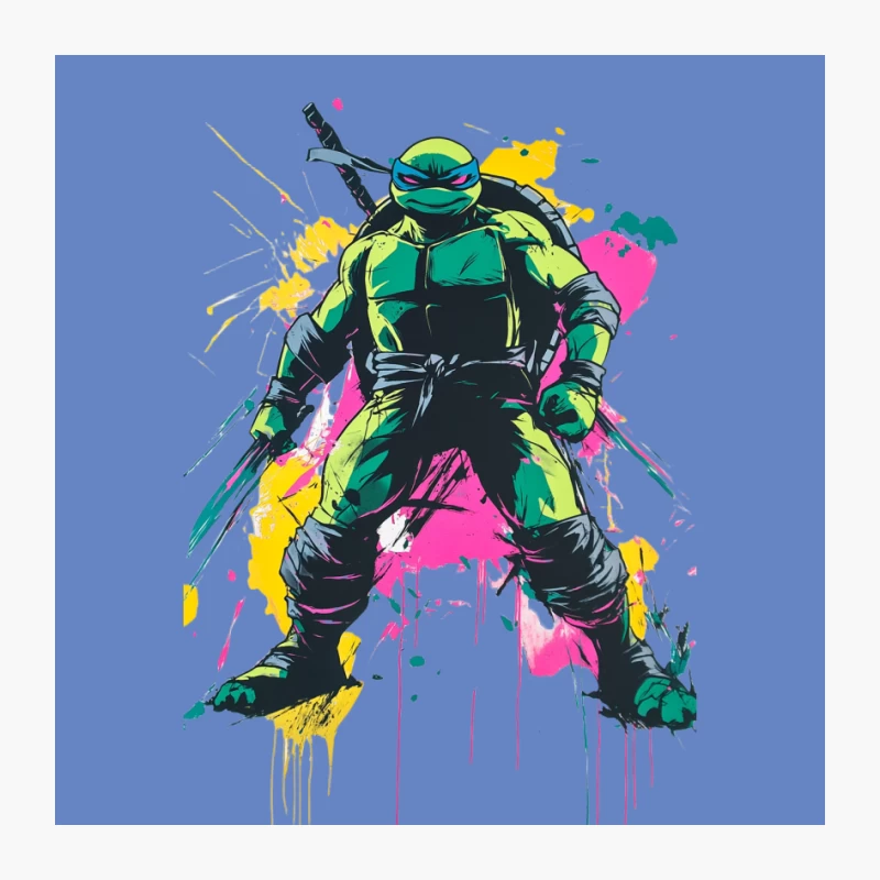 Vibrant Ninja Turtle Action in Graffiti-Inspired Pop Art Style Pin