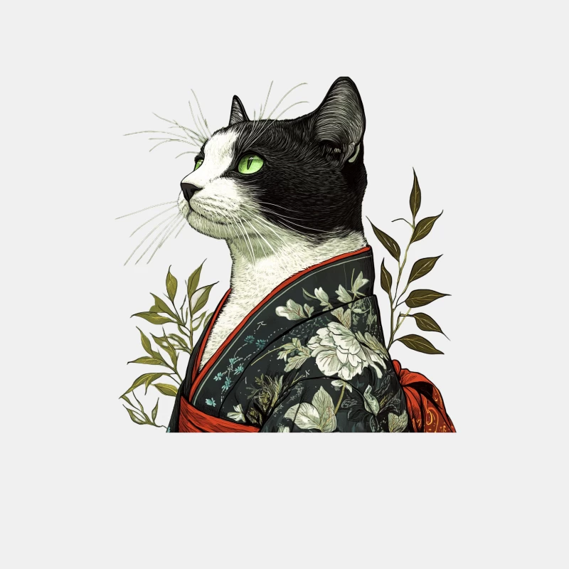 Artistic Portrait of Cat in Japanese Kimono Male Tank Top