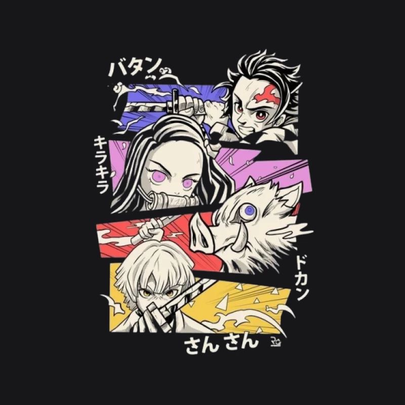 Charaktere aus einem Anime in farbenfroher Darstellung Herren Pullover Hoodie