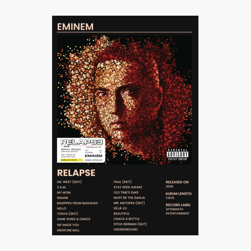 Eminem's Relapse Album Cover: Mosaic Portrait and Track List Cotton Tote Bag