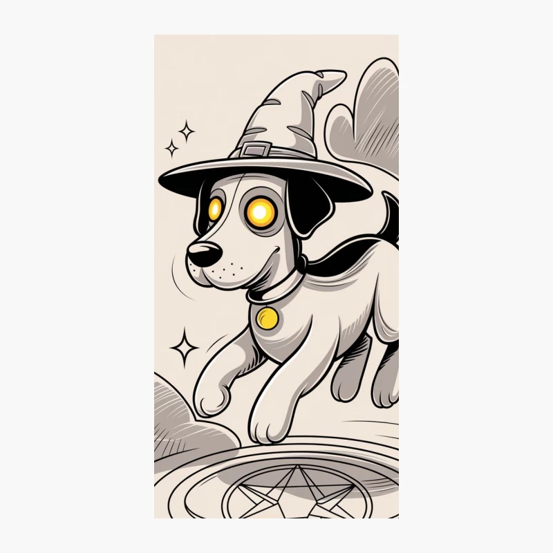 Cute Cartoon Dog in Witch Hat Hovering over Magic Pentagram Circle iPhone Case