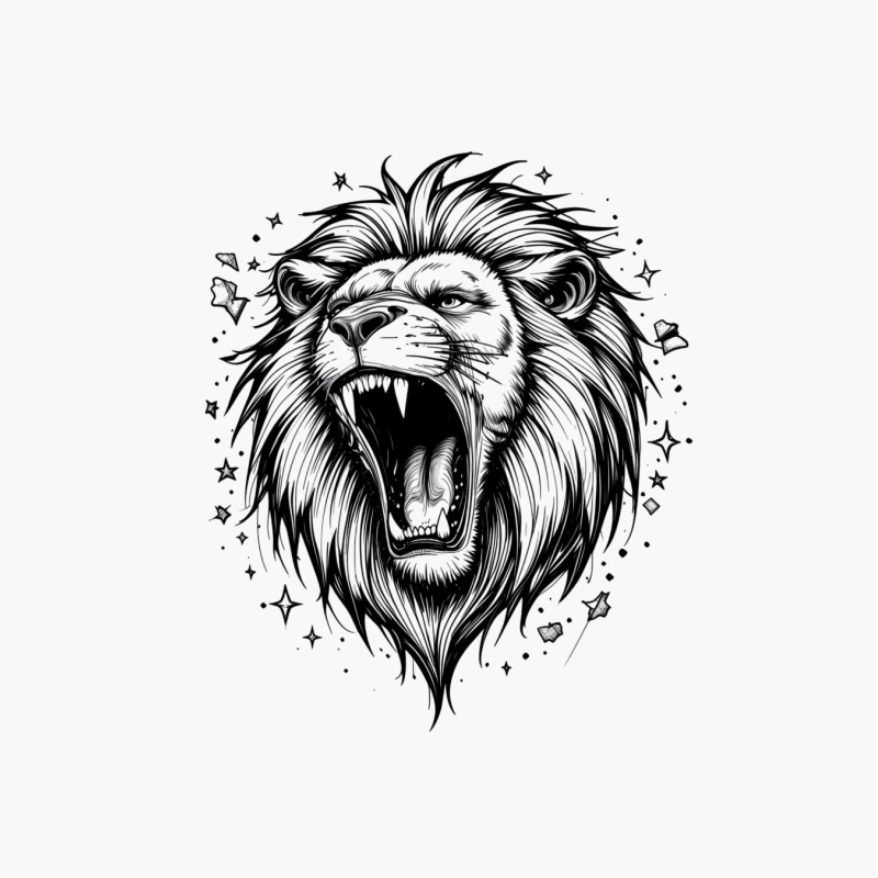 Detailed Roaring Lion Illustration in Black and White Cotton Tote Bag