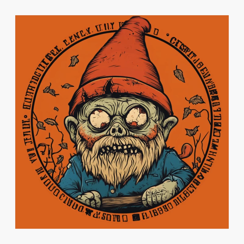 Creepy Halloween Zombie Gnome Circular Illustration Pin
