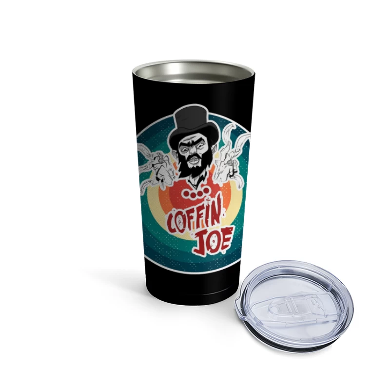 Coffin Joe: Retro Horror Logo with Bearded Character and Ghosts Travel Mug