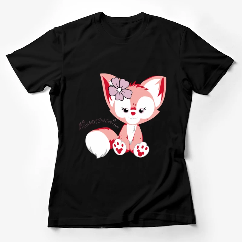 Niedlicher rosa Fuchs mit Blume Damen T-Shirt