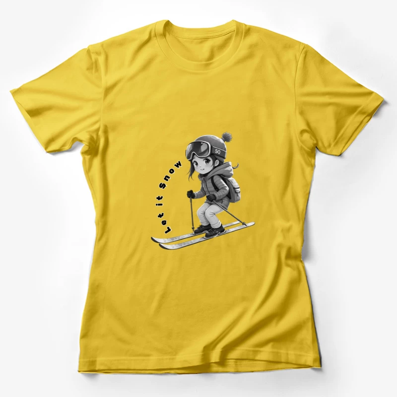 Cute Anime Chibi Character Skiing in Winter Female T-Shirt