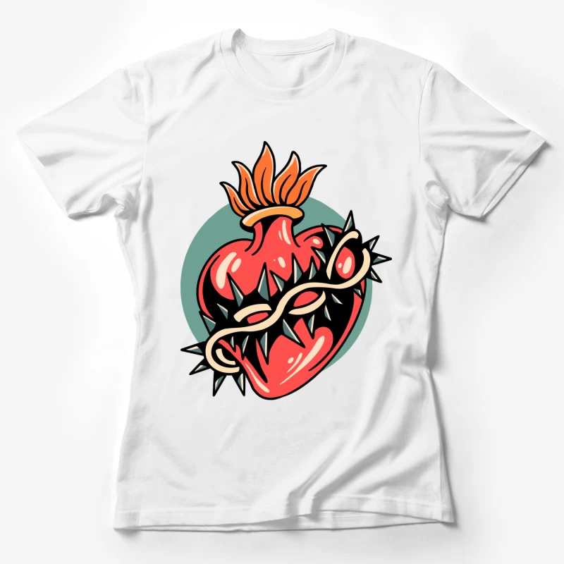 Illustration of a Heart with Thorns and Flame Female T-Shirt