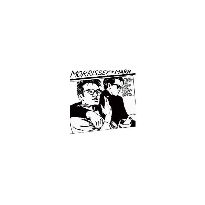 Black and White Comic Style Portrait of Morrissey and Marr with Dark Humor Quote Coffee Mug