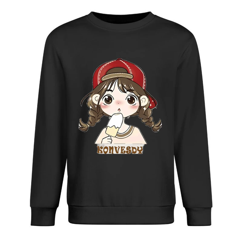 Mädchen mit Eis in roter Mütze Herren Pullover Sweatshirt