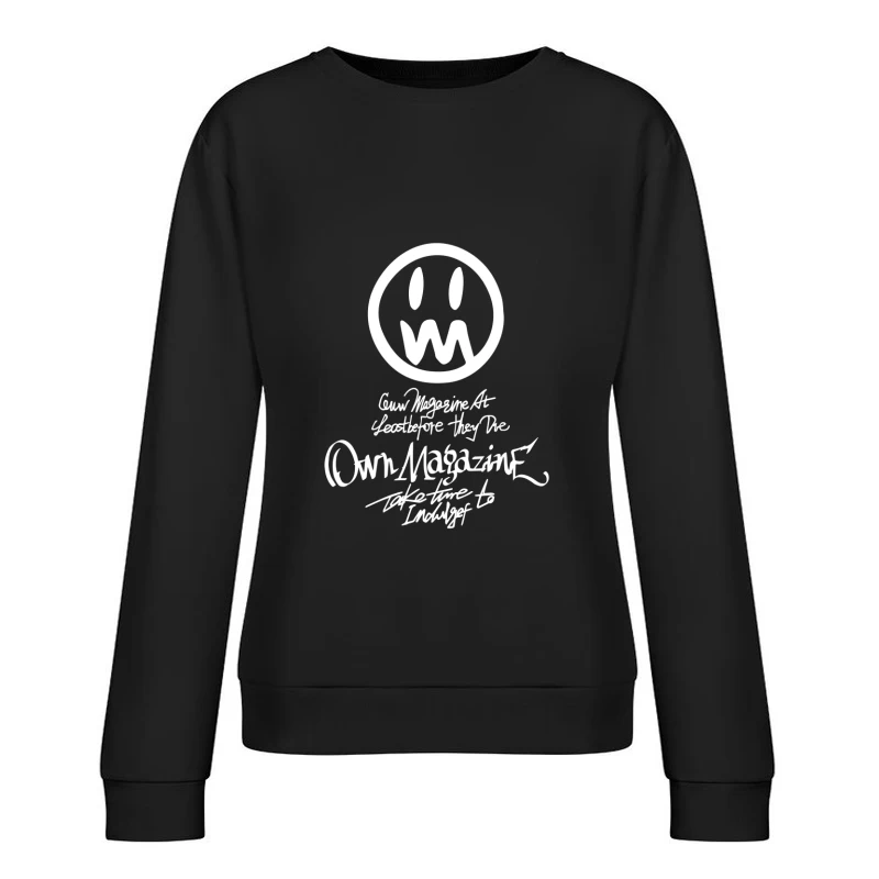 Lächelndes Gesicht und Magazine-Slogan Damen Pullover Sweatshirt