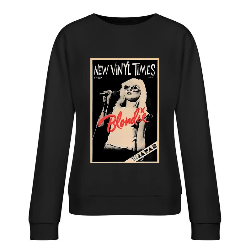 Vintage New Vinyl Times Magazine Cover Featuring Blondie in Black and White Female Pullover Sweatshirt