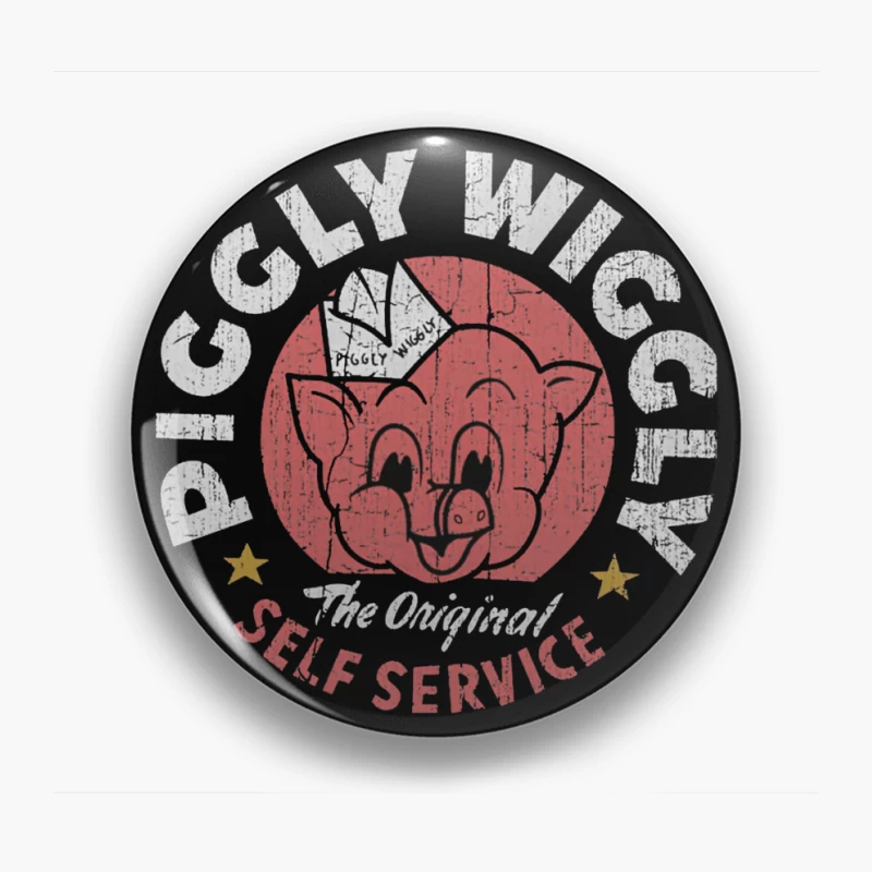 Vintage Pig Self Service Restaurant Logo Design Pin