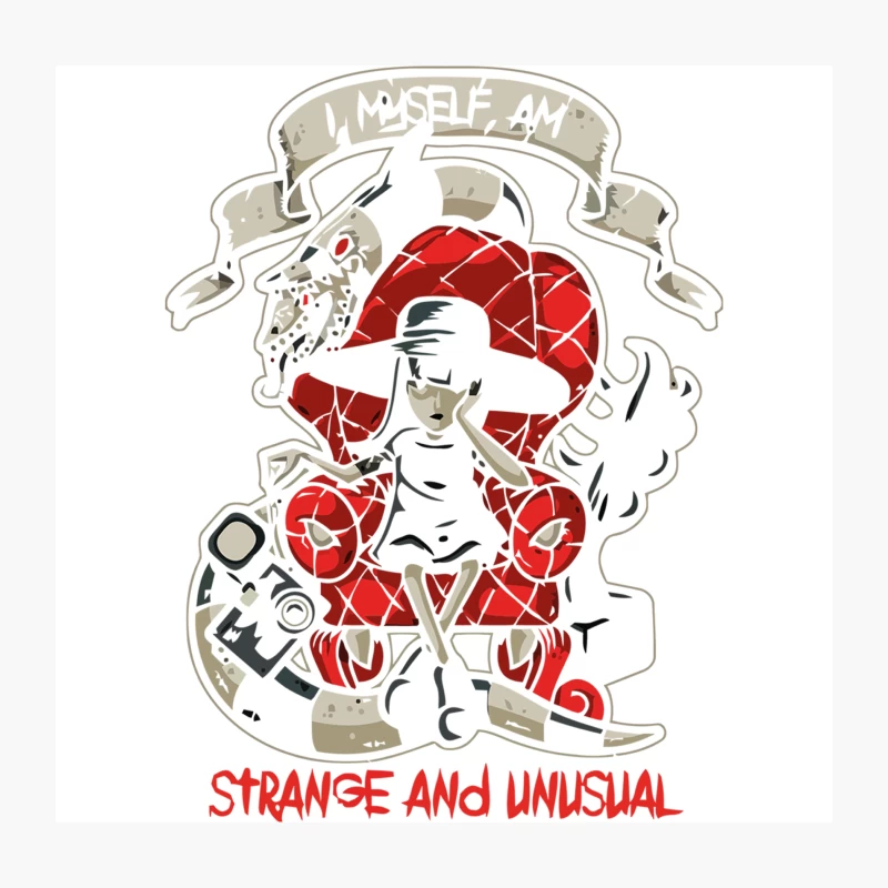 Strange and Unusual Cartoon Illustration with Red Heart and Skeleton Throw Pillow