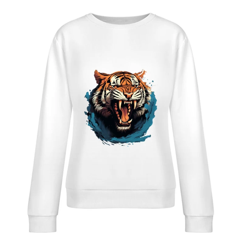 Wütender Tiger Illustration Damen Pullover Sweatshirt