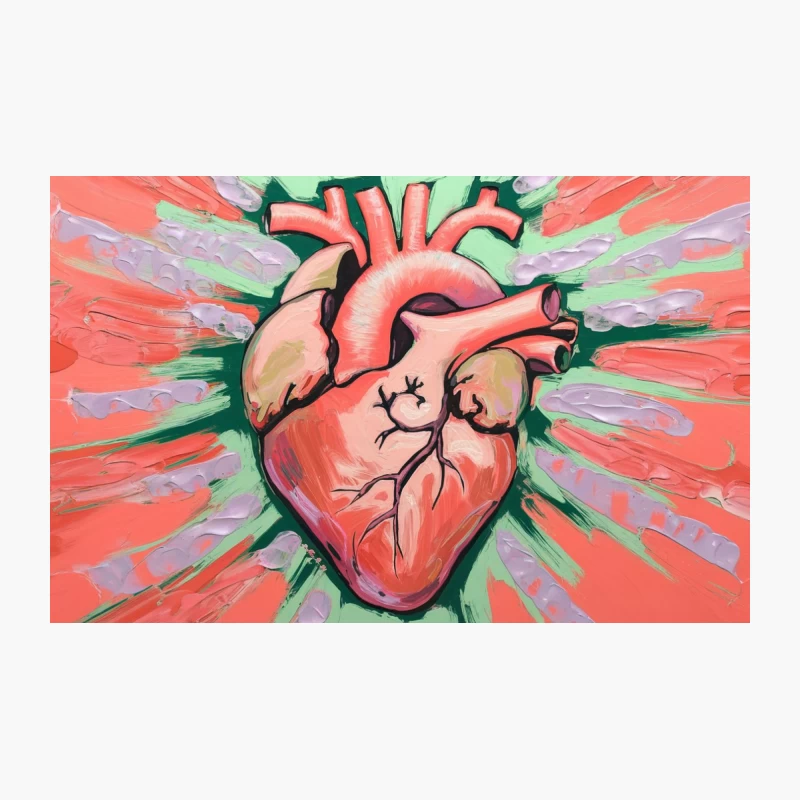 Vibrant Anatomical Heart Illustration: Artistic Medical Painting Travel Mug